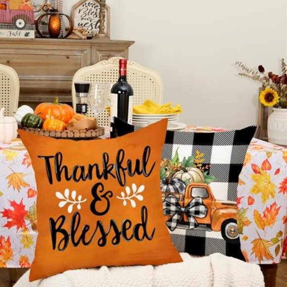 Thanksgiving Pillow Covers Set Fall Decor Buffalo Plaid Farmhouse Decorations - Picture 6 of 8